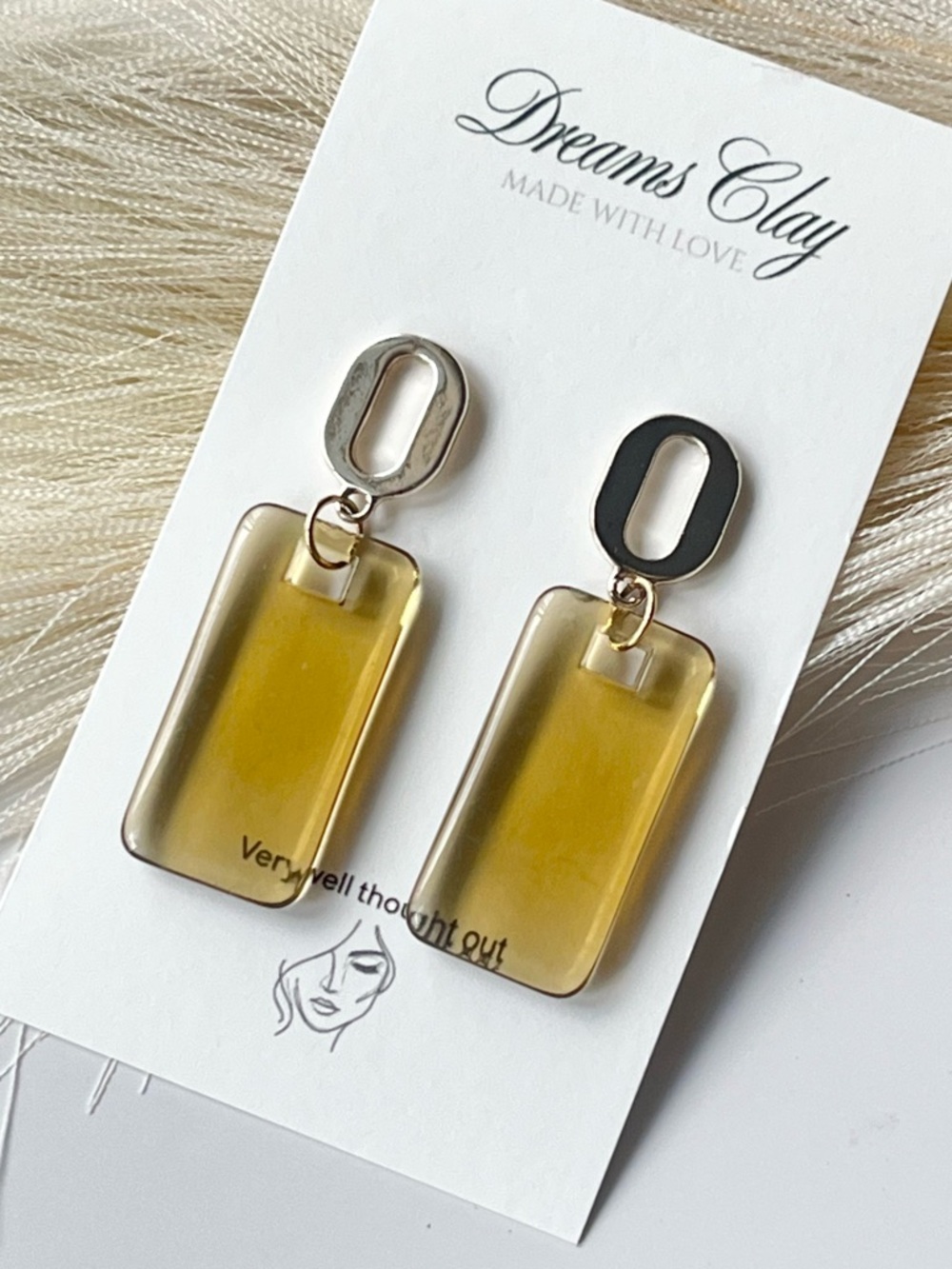 Rectangular Olive Yellow Resin Pendant with Silver Loop